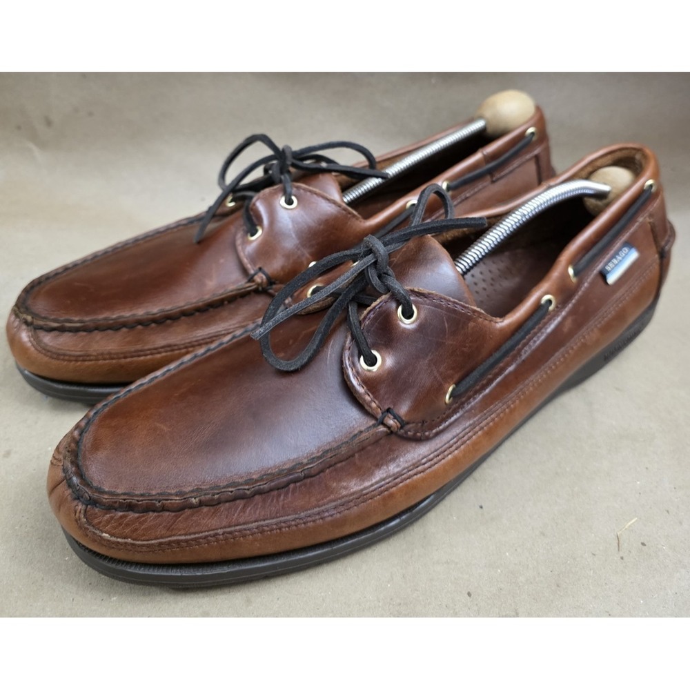 SEBAGO (Sz 15 N) Docksides Schooner Boat Deck Shoes Brown Leather Preppy Classic